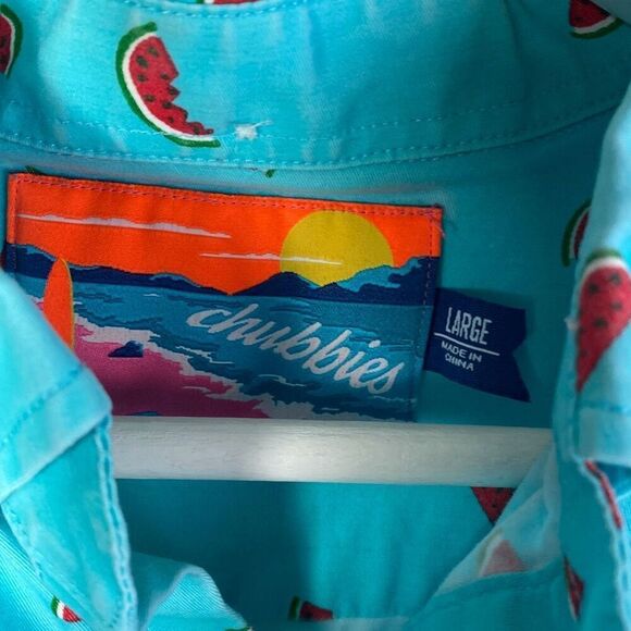 Chubbies Watermelon Print Button Front Stretch Pocket Shirt Size Large Summer - Picture 4 of 10